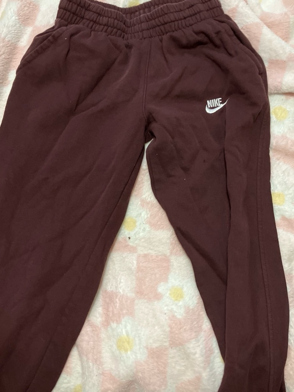 Nike Burgundy Sweat Joggers with White Swoosh